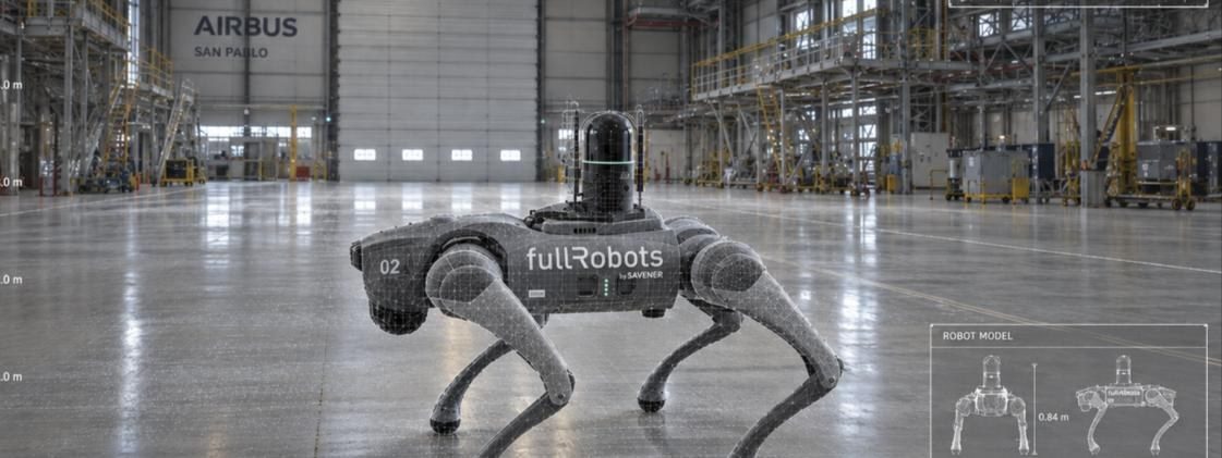 Quadruped robot mapped inside an aerospace assembly hall