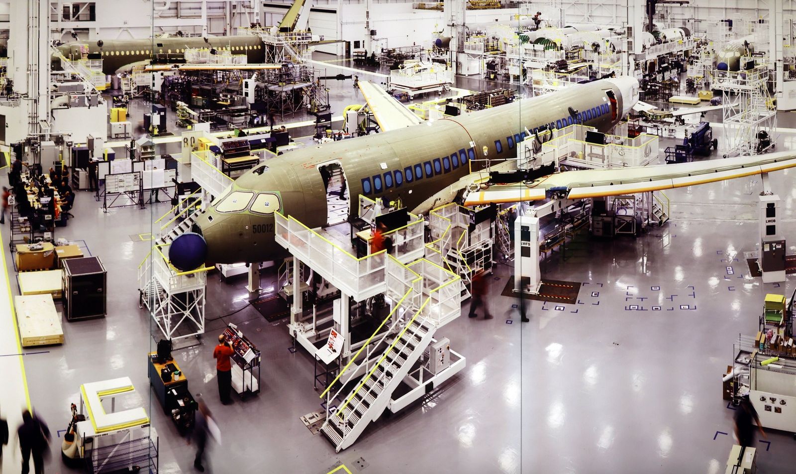 Aircraft final assembly line seen from above