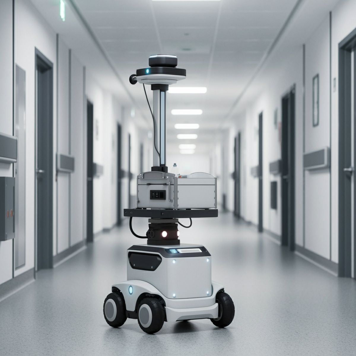 Autonomous cart with sensor mast in a clinical corridor